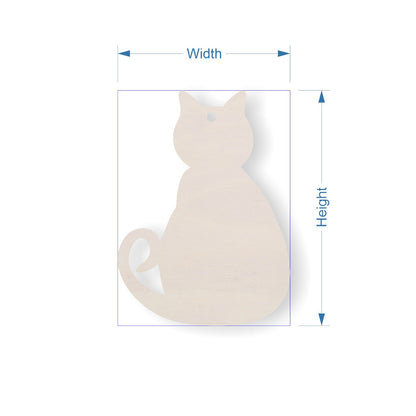 plywood cat-shaped cut-out with measurements labelled on a white background