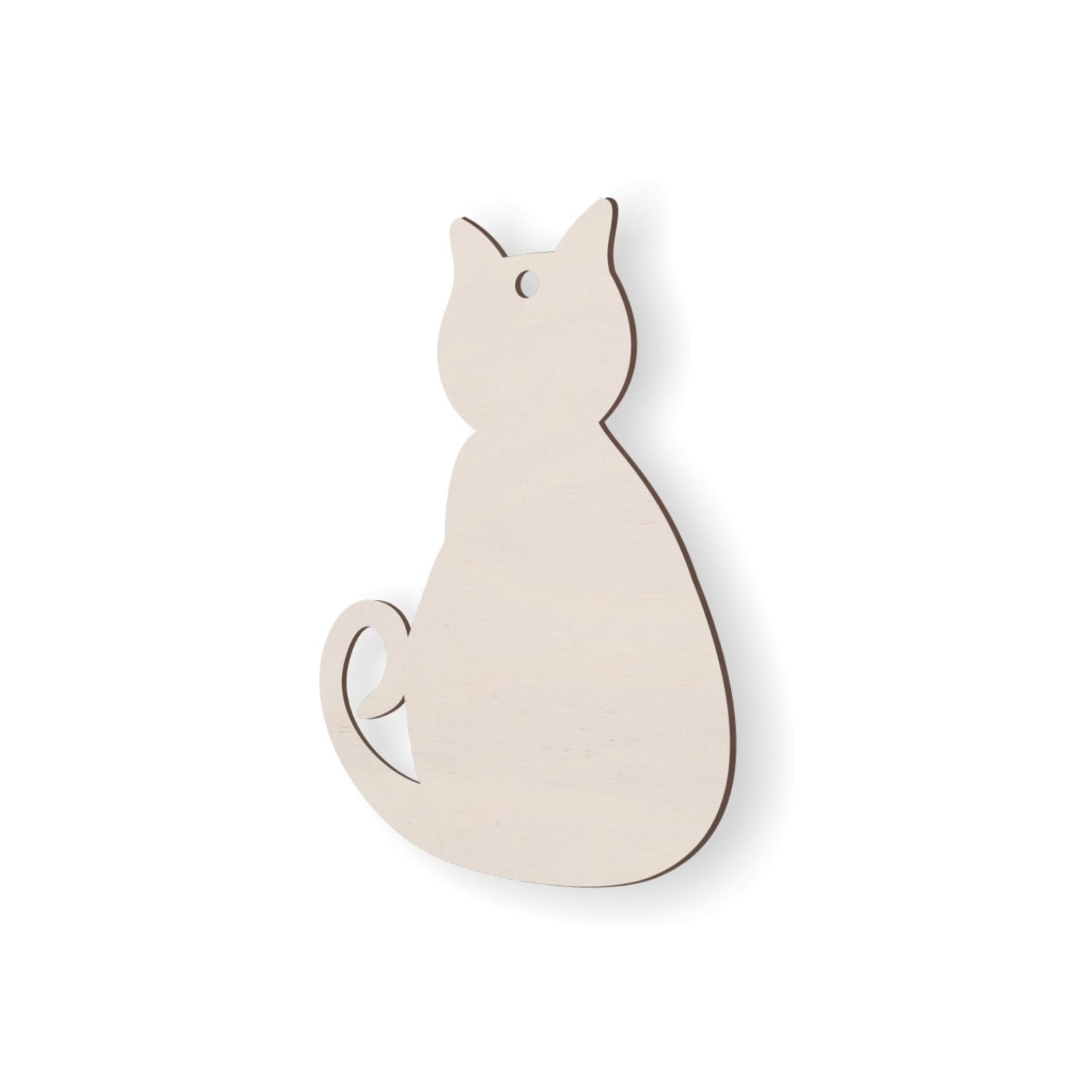 Wooden cat-shaped craft cut-out on a white background