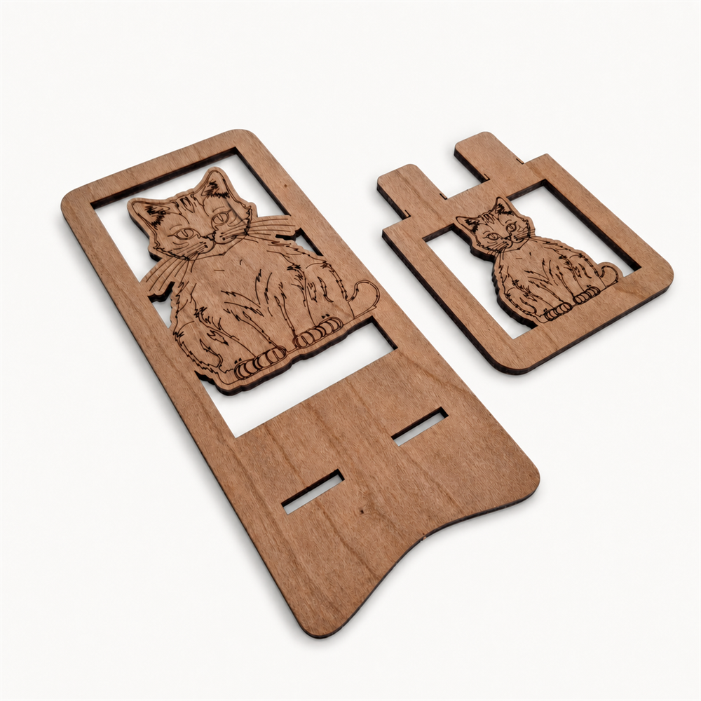 Sitting Cat Phone Stand — Laser Cut Wooden Cat Lover Gift