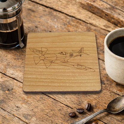 Spitfire Engraved Cherry Wood Coaster |  RAF, WWII Aircraft,  Aviation, Pilot Gift