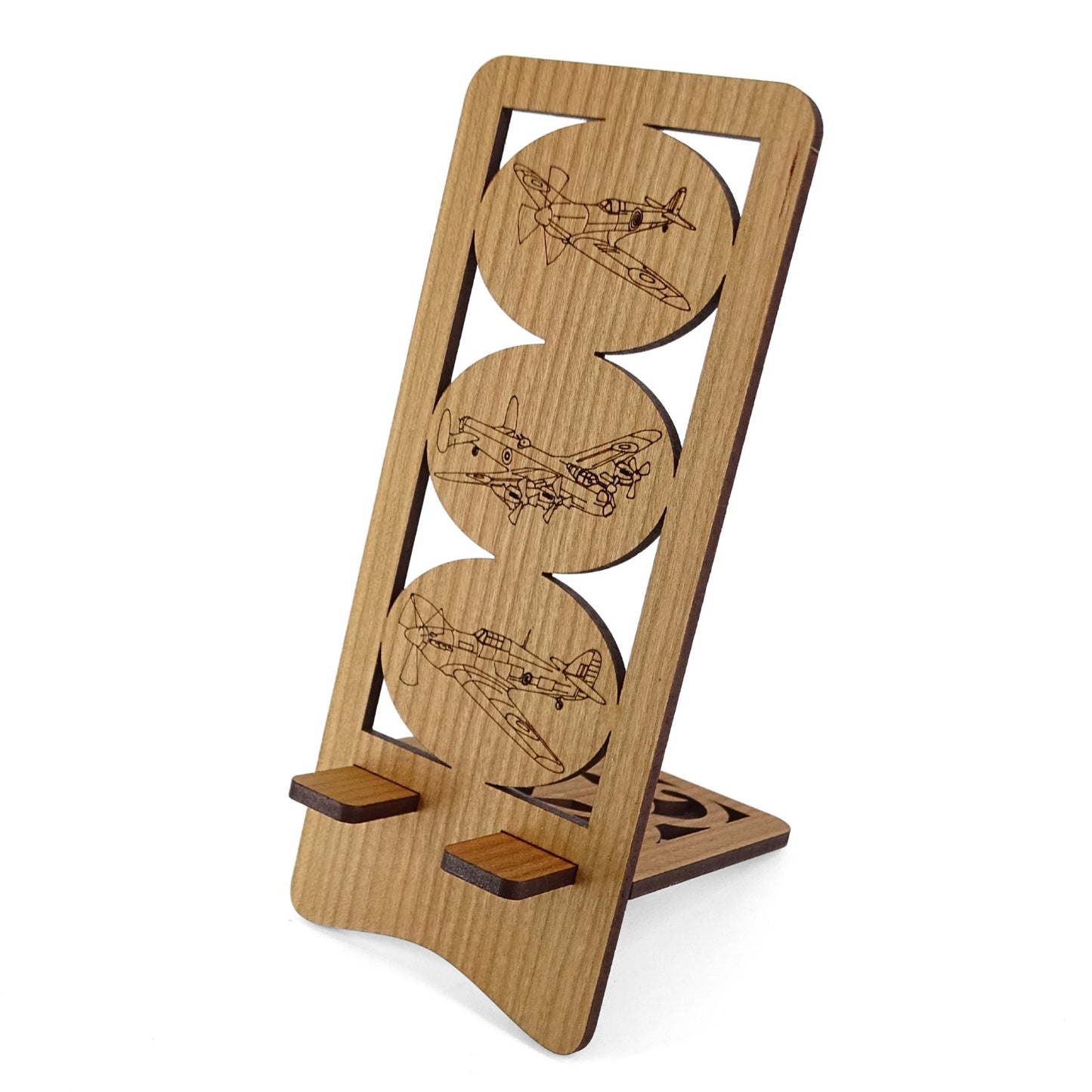 WWII Aircraft Phone Stand — Spitfire, Hurricane & Lancaster Bomber Gift