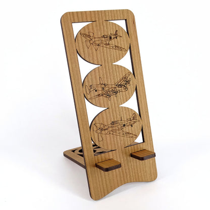 WWII Aircraft Phone Stand — Spitfire, Hurricane & Lancaster Bomber Gift