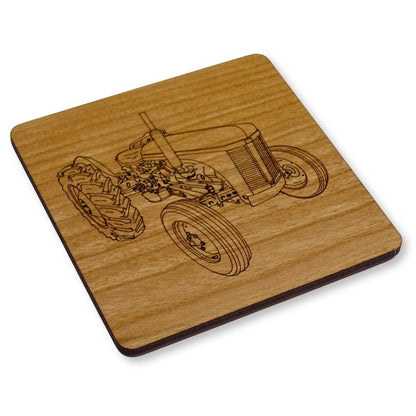 Vintage Tractor Laser Engraved Cherry Wood Coaster With Cork Back