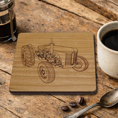 Vintage Tractor Laser Engraved Cherry Wood Coaster With Cork Back