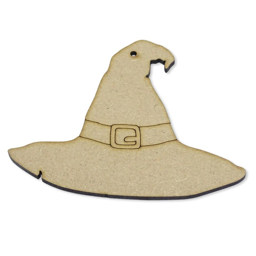 3mm thick mdf witches hat with etched buckle detail on a plain white background
