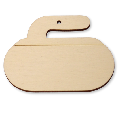 craft cut-out of a curling stone made from plywood. Shows the position of the hanging