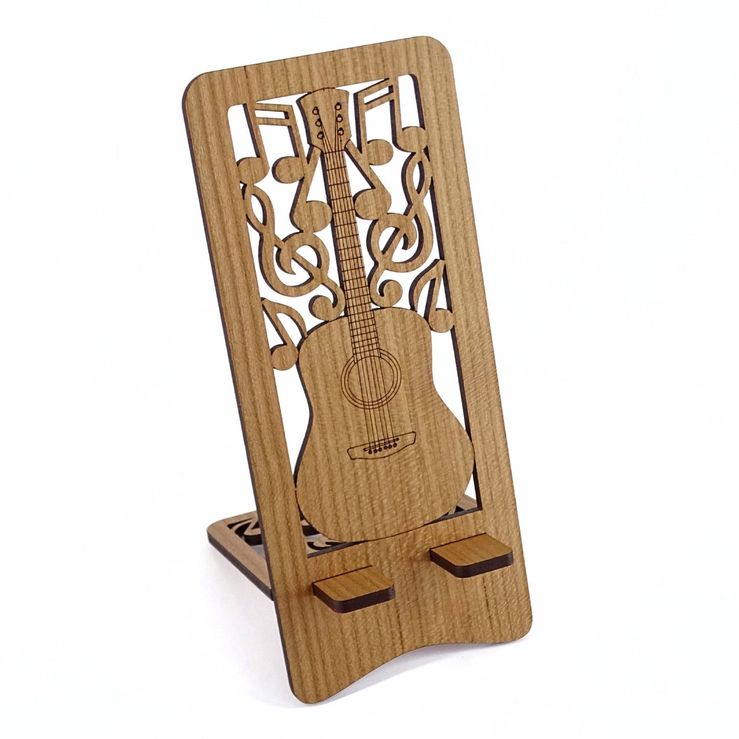 Acoustic Guitar Phone Stand — Laser Cut Wooden Gift for Guitar Players