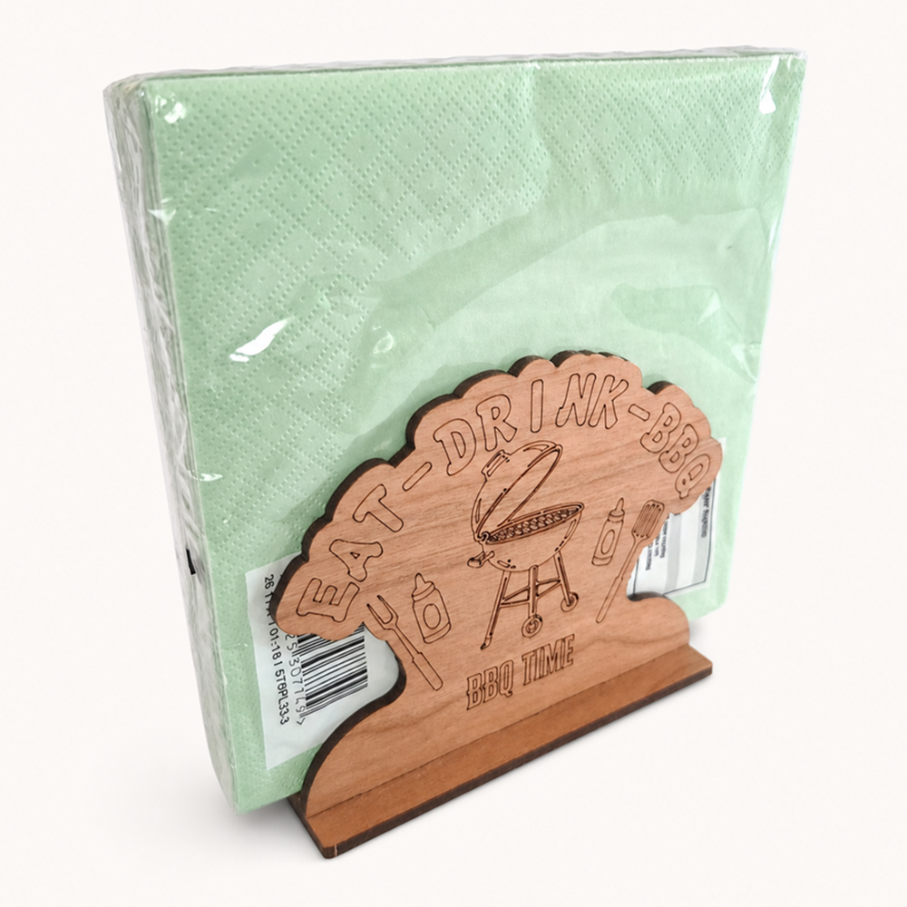 BBQ Napkin Holder — Laser Cut Cherry Wood Table Accessory