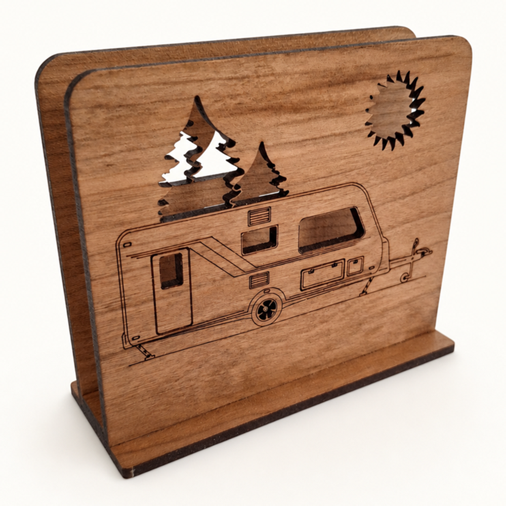 Caravan Napkin Holder — Laser Cut Cherry Wood Table Accessory