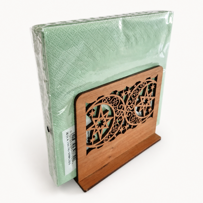 Moon and Star Filigree Napkin Holder — Laser Cut Cherry Wood Table Accessory