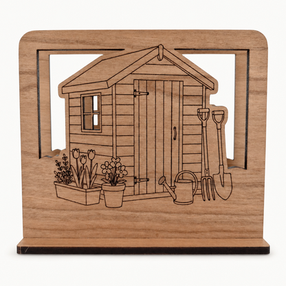 Garden Shed Napkin Holder — Laser Cut Cherry Wood Table Accessory
