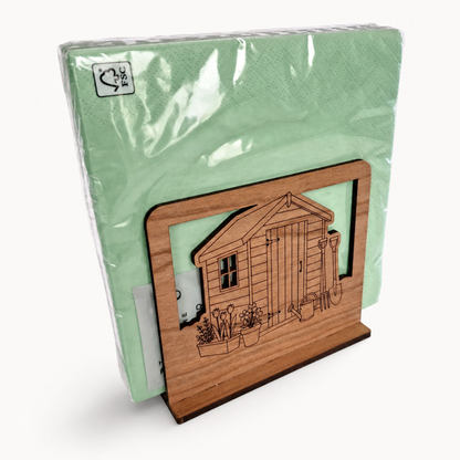 Garden Shed Napkin Holder — Laser Cut Cherry Wood Table Accessory