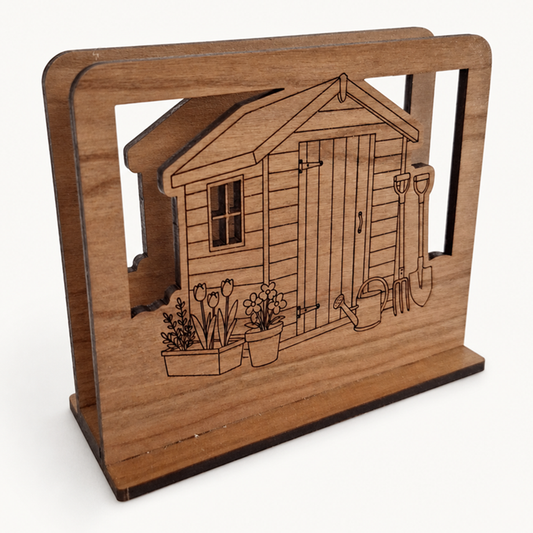 Garden Shed Napkin Holder — Laser Cut Cherry Wood Table Accessory