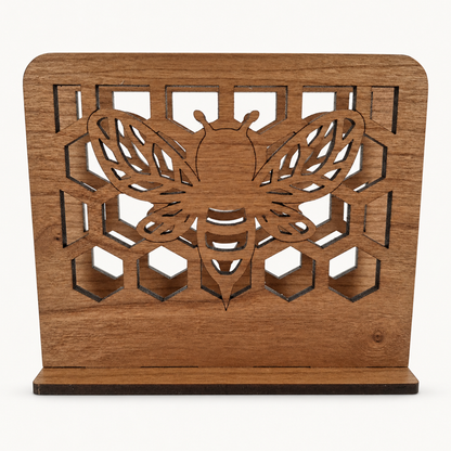 Bee & Honeycomb Napkin Holder — Laser Cut Cherry Wood Table Accessory