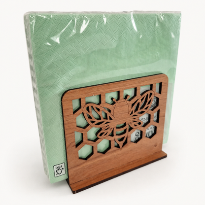 Bee & Honeycomb Napkin Holder — Laser Cut Cherry Wood Table Accessory