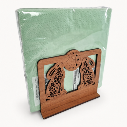 Moon Gazing Hares Napkin Holder — Laser Cut Cherry Wood Table Accessory