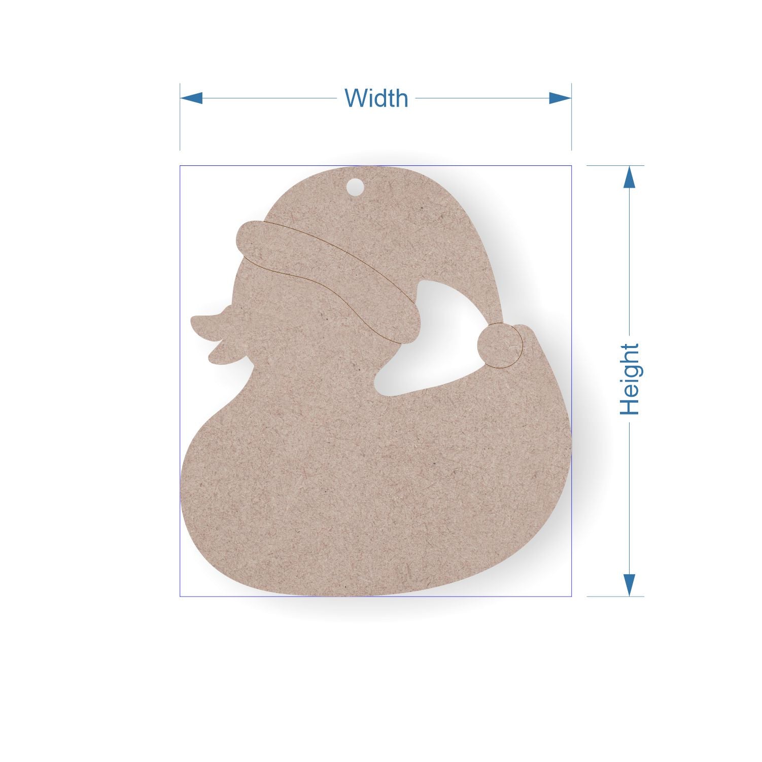 Measurement chart of a MDF duck cutout with labelled width and height.