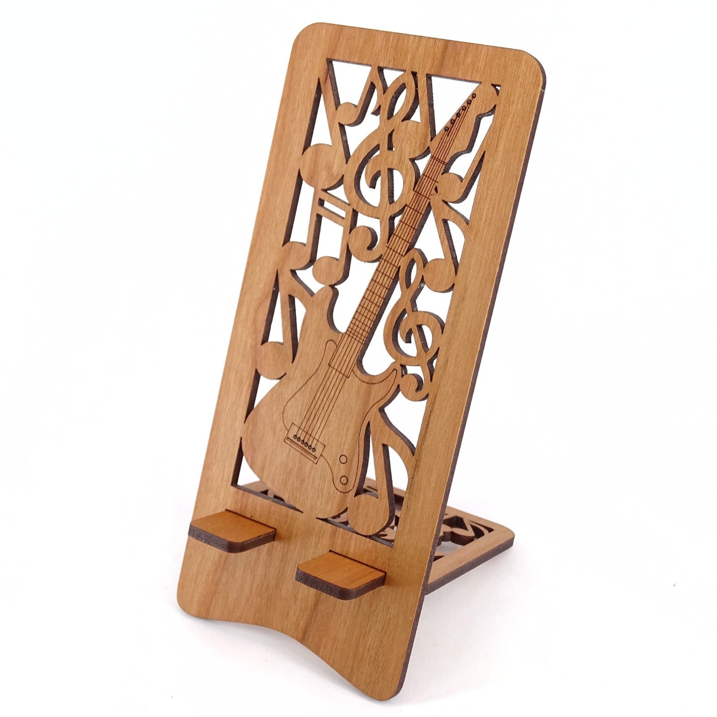 Electric Guitar Phone Stand — Laser Cut Wooden Gift for Musicians