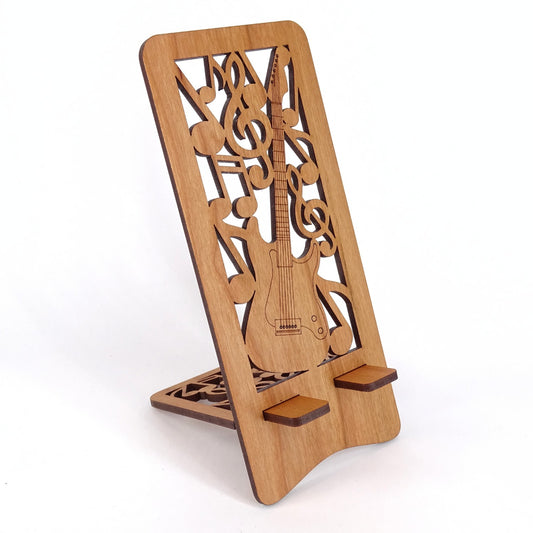 Electric Guitar Phone Stand — Laser Cut Wooden Gift for Musicians