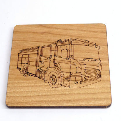 Wooden Fire Engine Coaster | Cherry Wood & Cork Backed