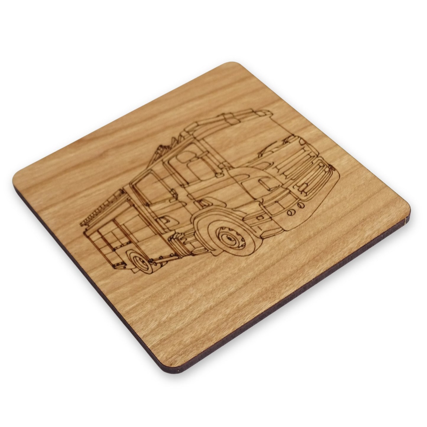 Wooden Fire Engine Coaster | Cherry Wood & Cork Backed