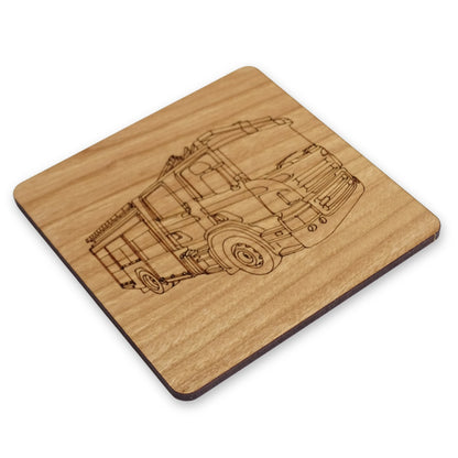 Wooden Fire Engine Coaster | Cherry Wood & Cork Backed