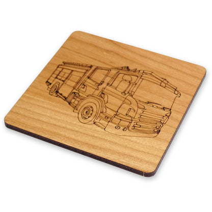 Wooden Fire Engine Coaster | Cherry Wood & Cork Backed