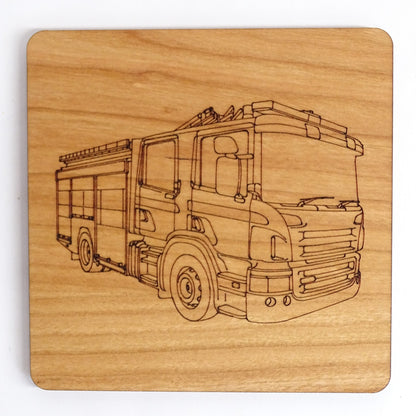 Wooden Fire Engine Coaster | Cherry Wood & Cork Backed