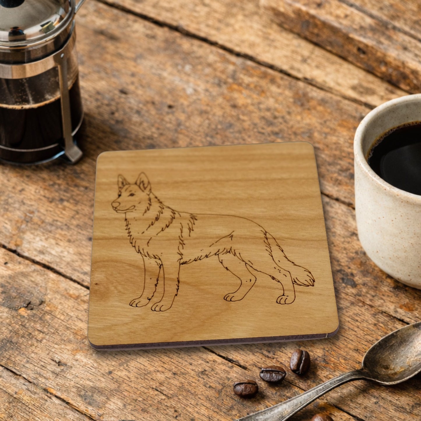 German Shepherd , GSD Standing Wooden Coaster Laser Engraved Dog Lover Gift