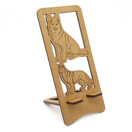 German Shepherd Phone Stand — Laser Cut Wooden Dog Lover Gift