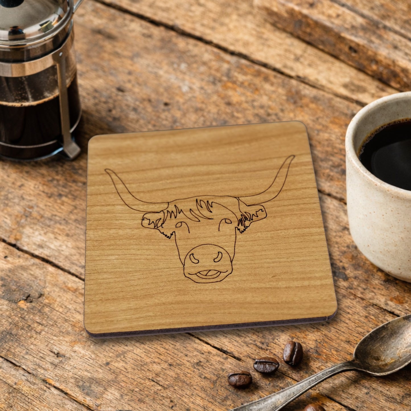 Highland Cow Wood Coaster Engraved Scottish Themed Hairy Coo Wood Coaster