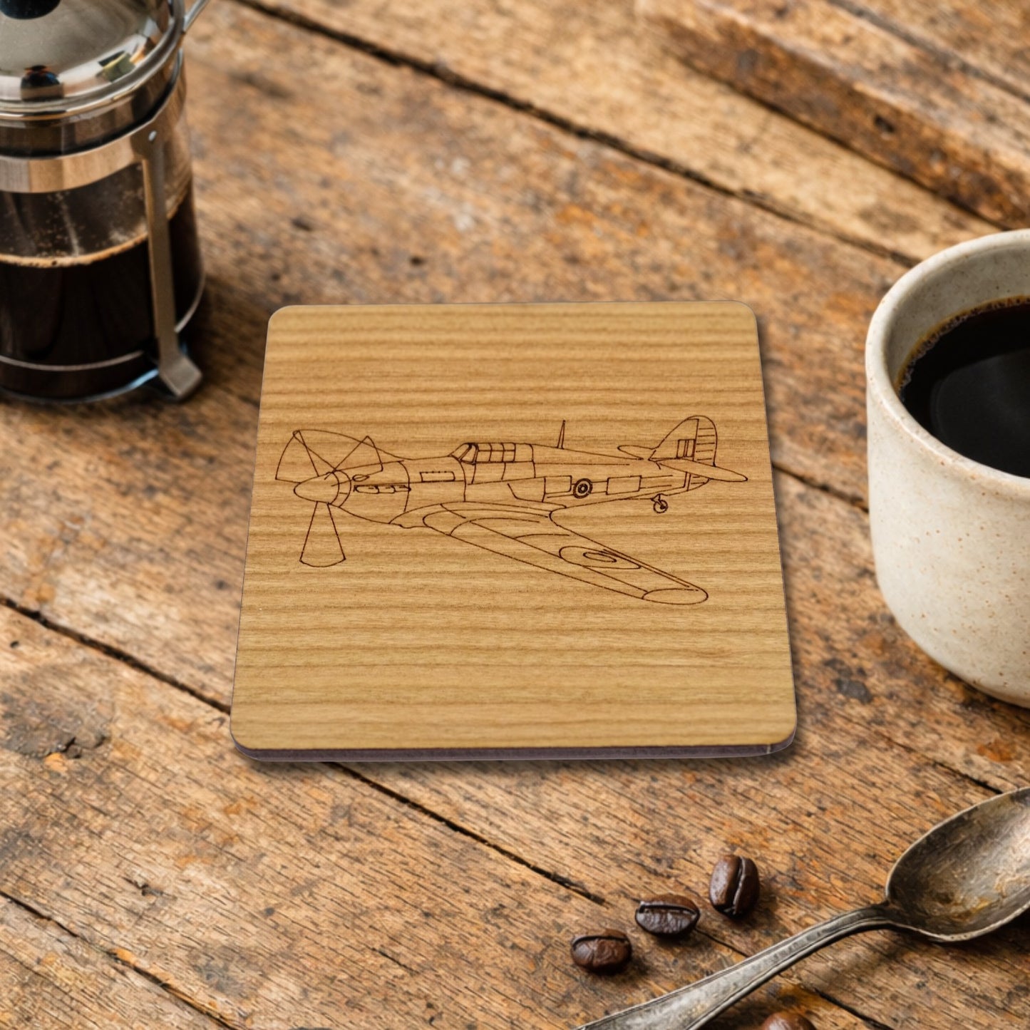 Hurricane Cherry Wood Coaster | Hawker Hurricane | WWII RAF Aircraft Gift