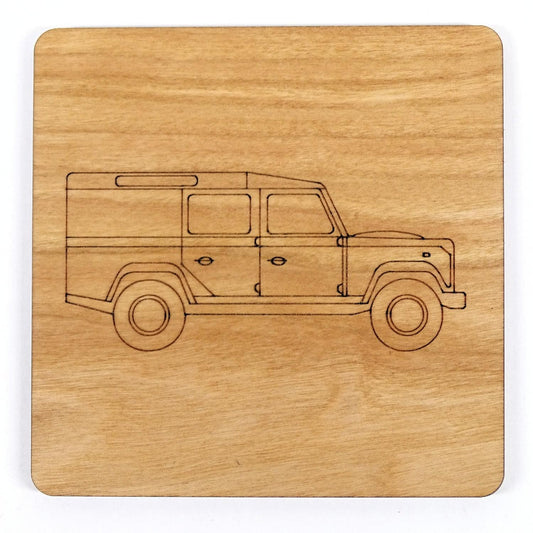 4x4 Wooden Coaster With Engraved Off Road Land Rover Style design in Cherry Wood