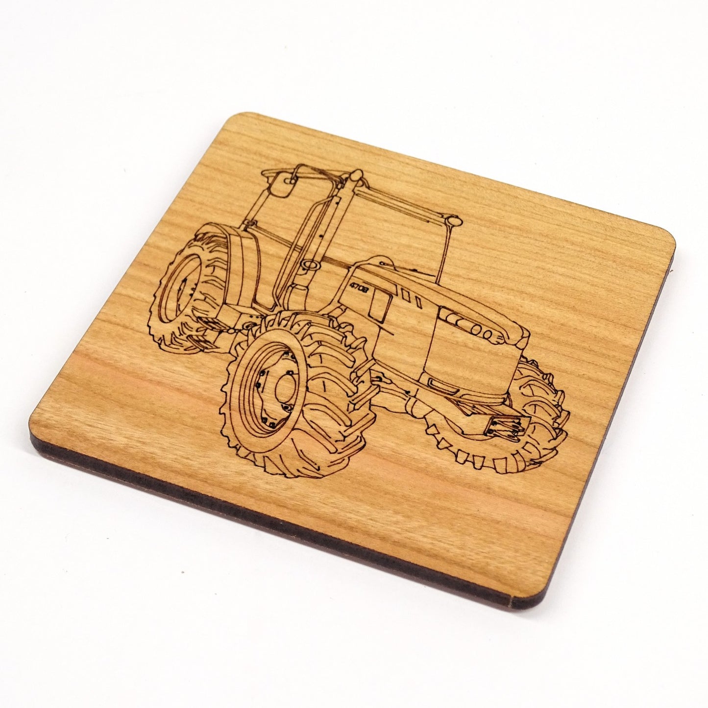 Modern Tractor Cherry Wood Coaster | Tractor, Farmer, Agriculture, Countryside Gift