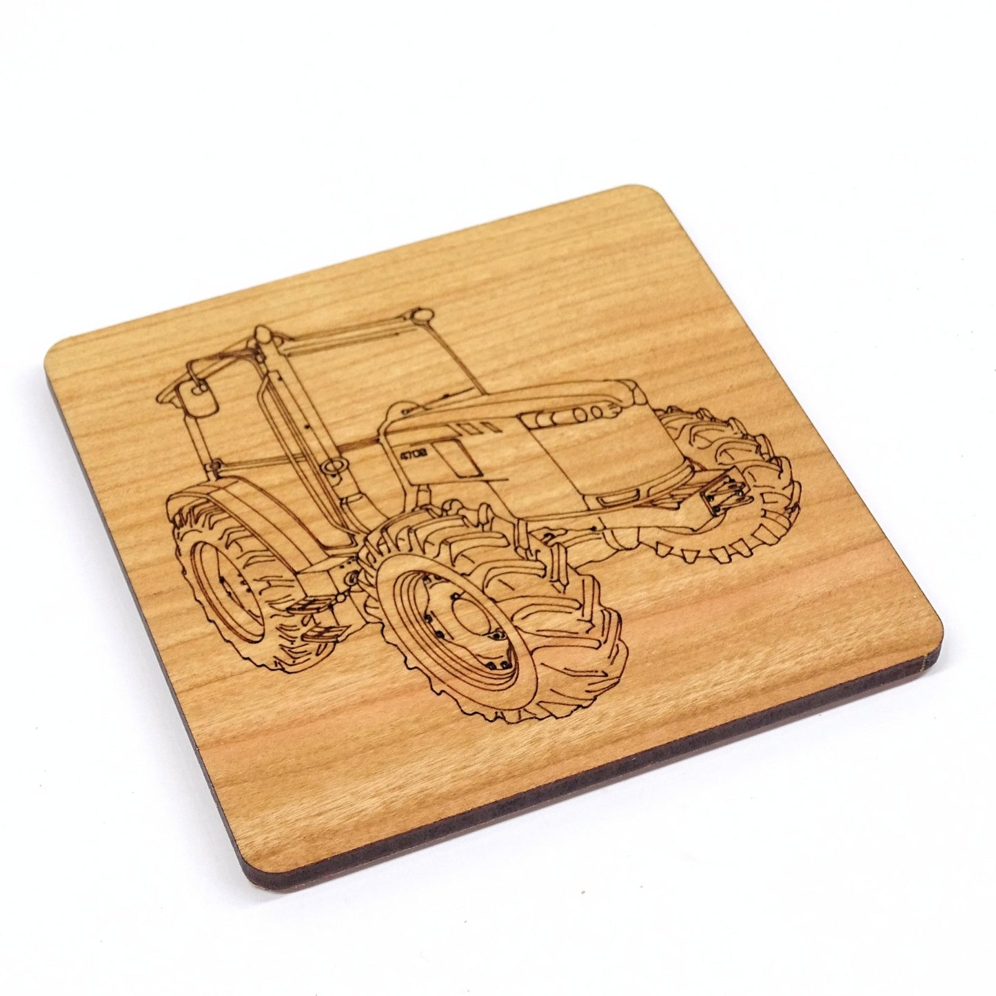 Modern Tractor Cherry Wood Coaster | Tractor, Farmer, Agriculture, Countryside Gift