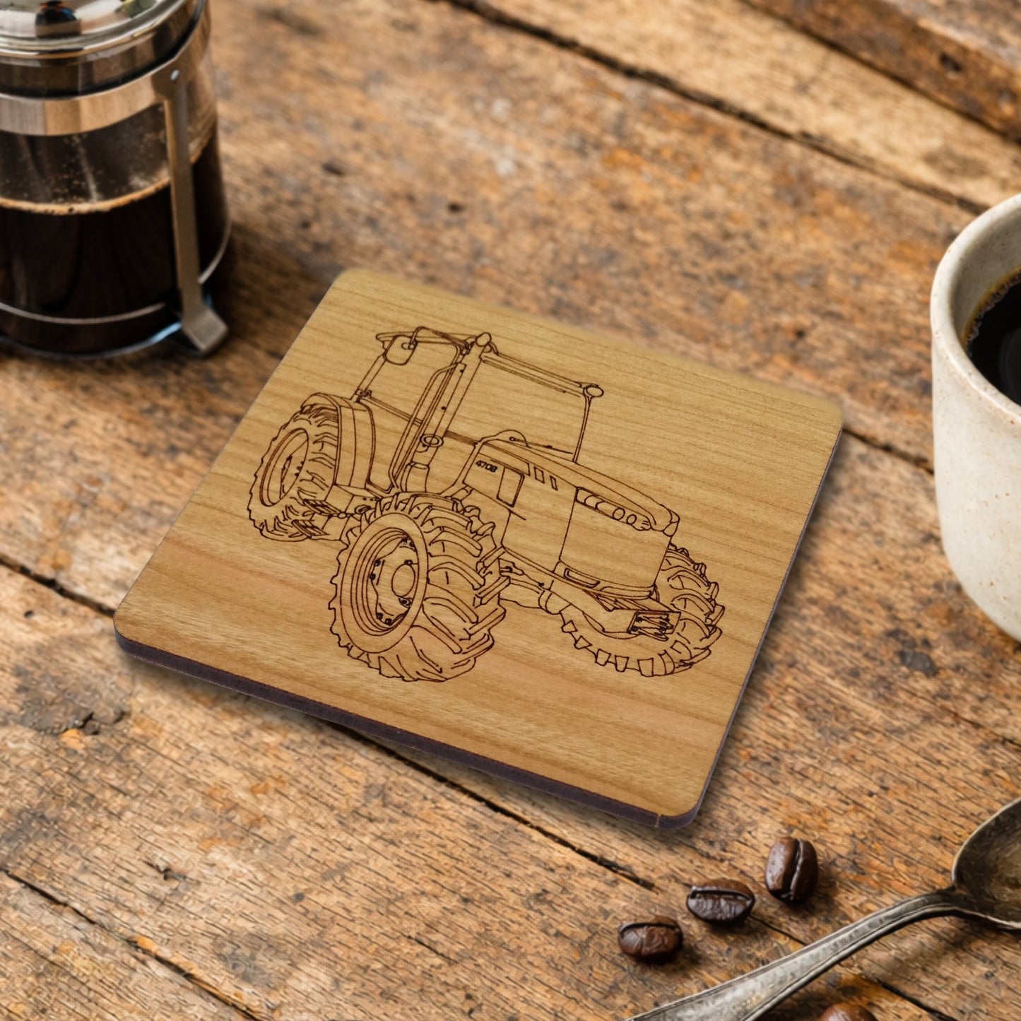 Modern Tractor Cherry Wood Coaster | Tractor, Farmer, Agriculture, Countryside Gift