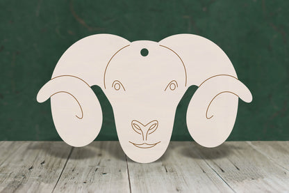Sheep head with horns and etched face - plywood