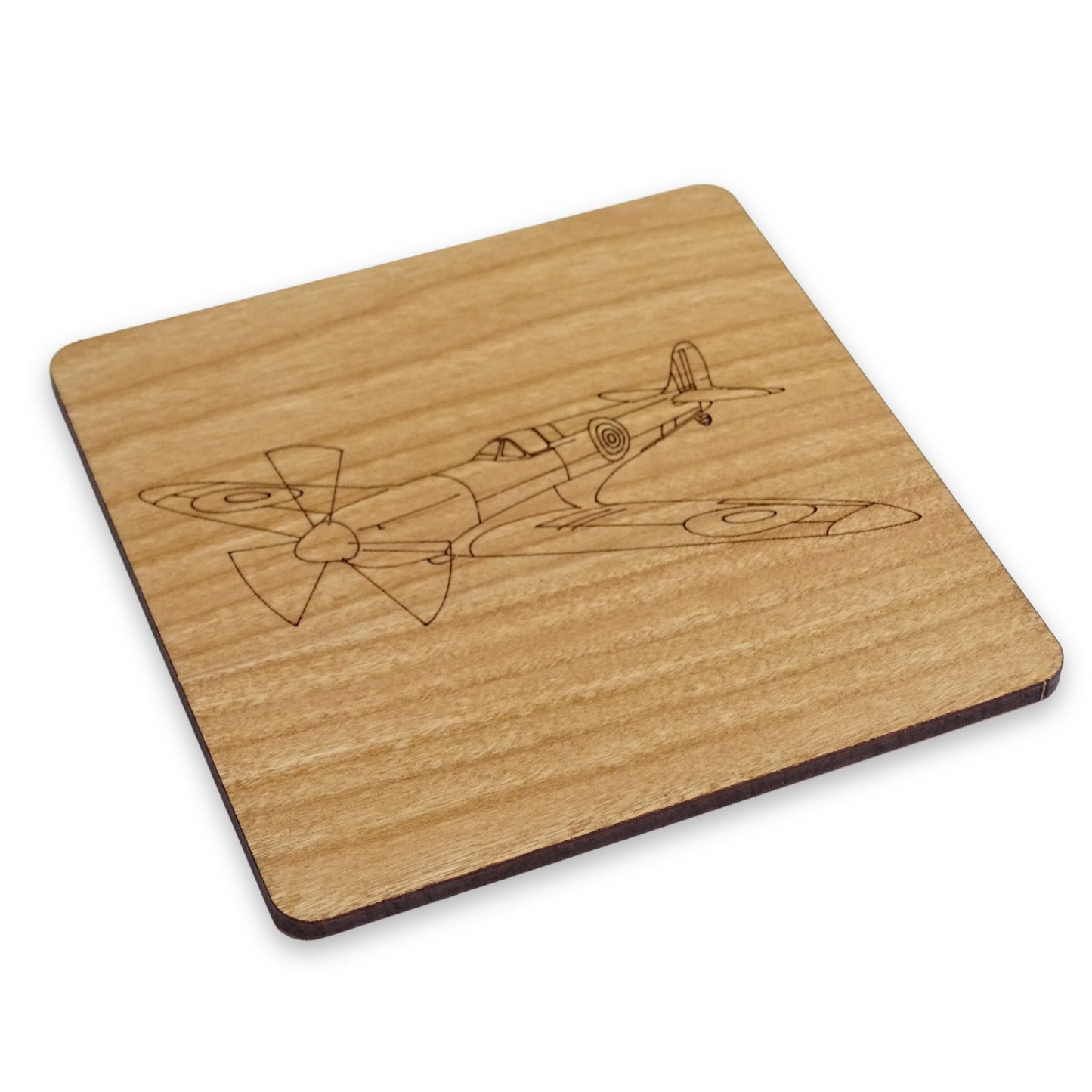 Spitfire Engraved Cherry Wood Coaster |  RAF, WWII Aircraft,  Aviation, Pilot Gift