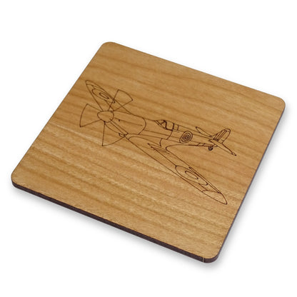 Spitfire Engraved Cherry Wood Coaster |  RAF, WWII Aircraft,  Aviation, Pilot Gift