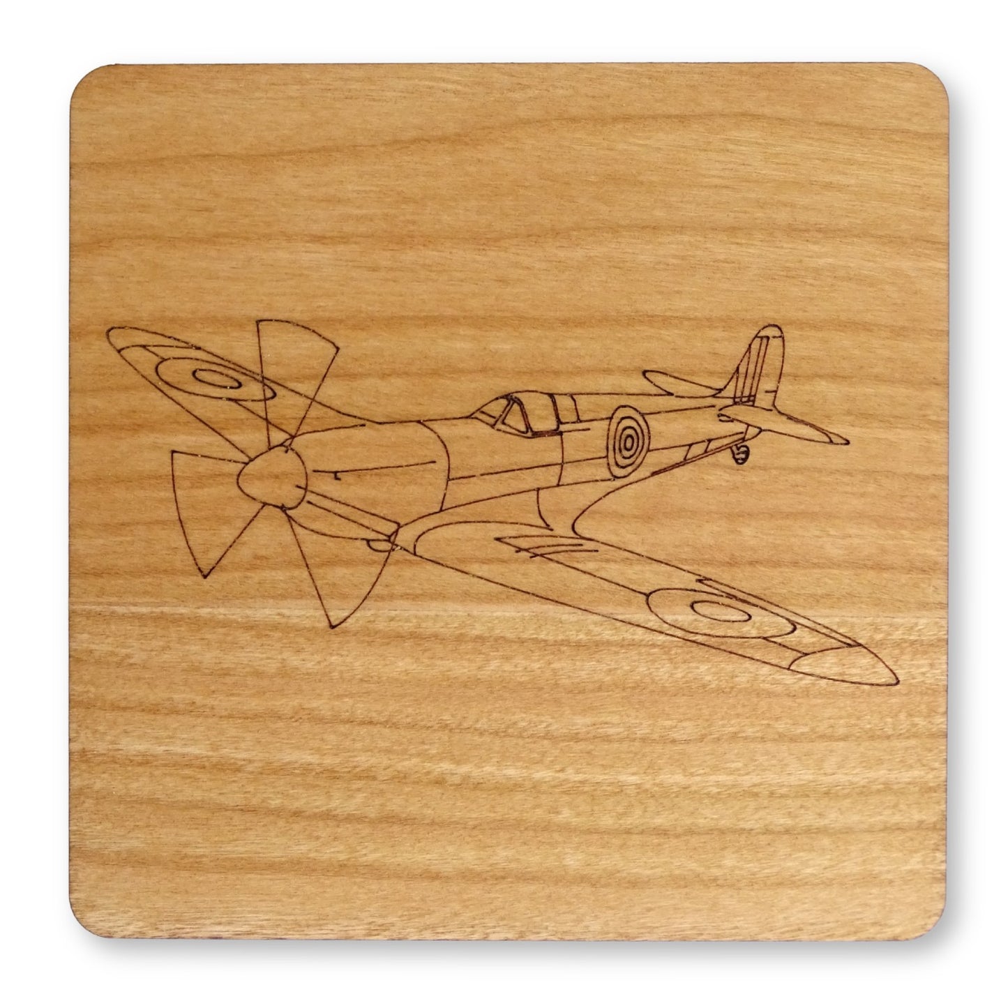 Spitfire Engraved Cherry Wood Coaster |  RAF, WWII Aircraft,  Aviation, Pilot Gift