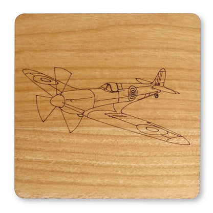 Spitfire Engraved Cherry Wood Coaster |  RAF, WWII Aircraft,  Aviation, Pilot Gift