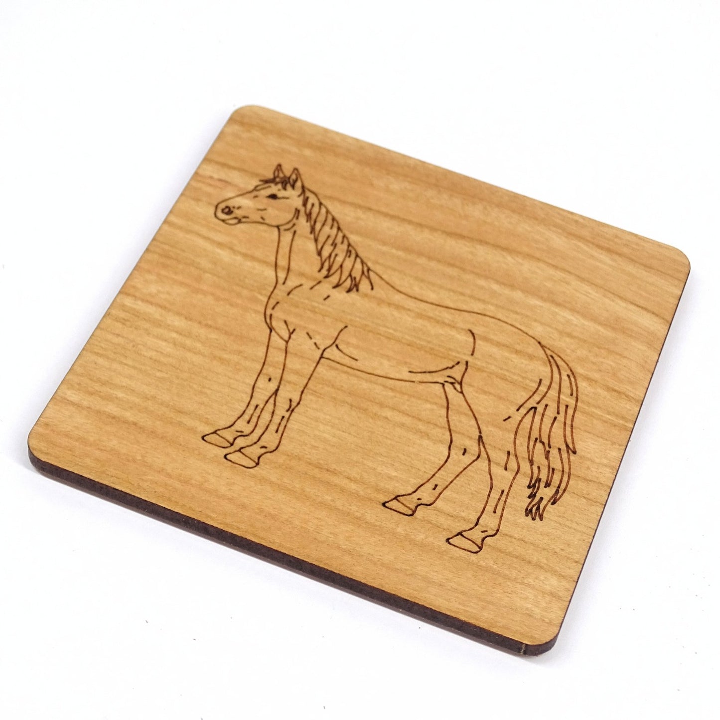 Horse Wooden Coaster Laser Engraved Cherry Wood Equestrian Gift