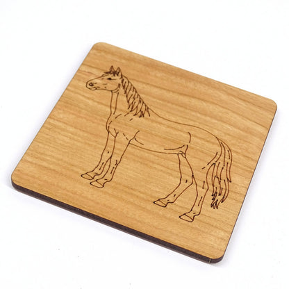 Horse Wooden Coaster Laser Engraved Cherry Wood Equestrian Gift