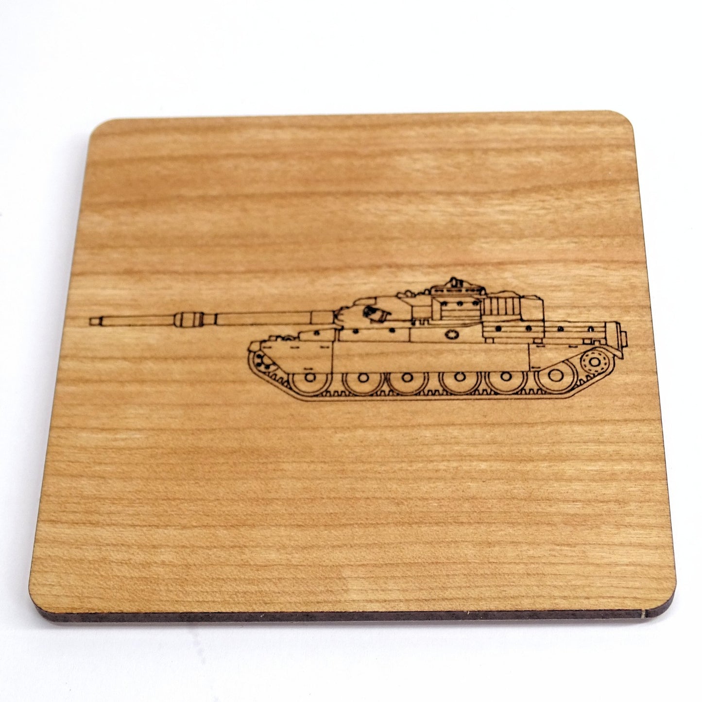 Tank Laser Engraved Cherry Wood Coaster Military vehicle, Armed Forces Gift