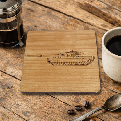 Tank Laser Engraved Cherry Wood Coaster Military vehicle, Armed Forces Gift