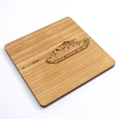 Tank Laser Engraved Cherry Wood Coaster Military vehicle, Armed Forces Gift