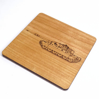 Tank Laser Engraved Cherry Wood Coaster Military vehicle, Armed Forces Gift