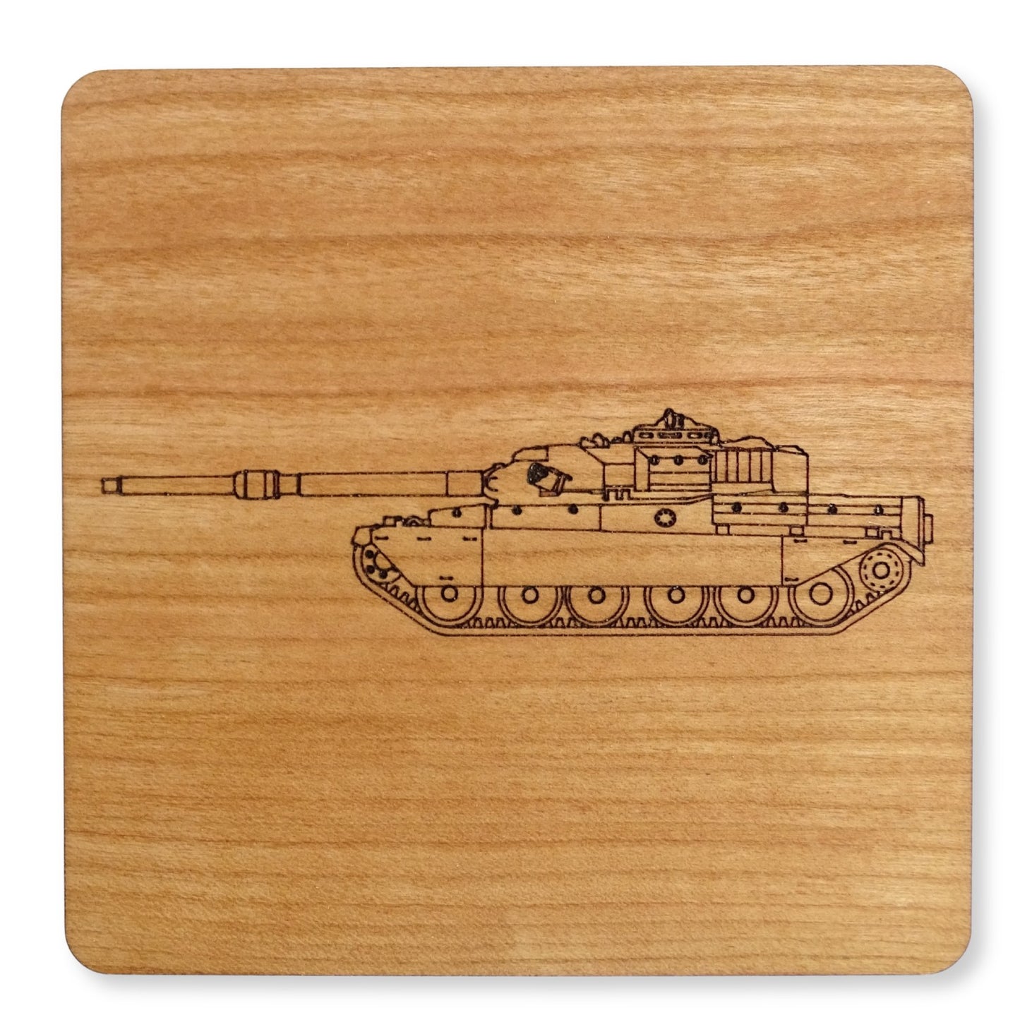 Tank Laser Engraved Cherry Wood Coaster Military vehicle, Armed Forces Gift