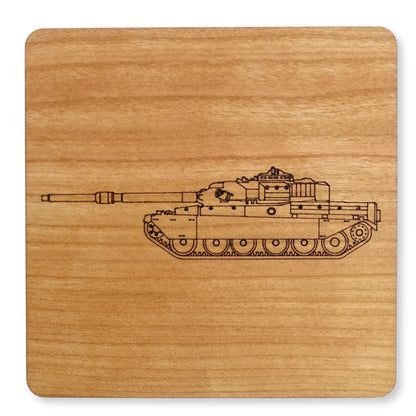 Tank Laser Engraved Cherry Wood Coaster Military vehicle, Armed Forces Gift