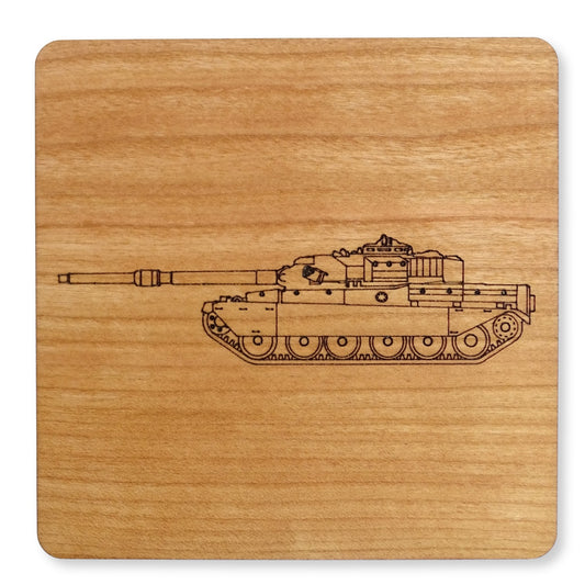 Tank Laser Engraved Cherry Wood Coaster Military vehicle, Armed Forces Gift